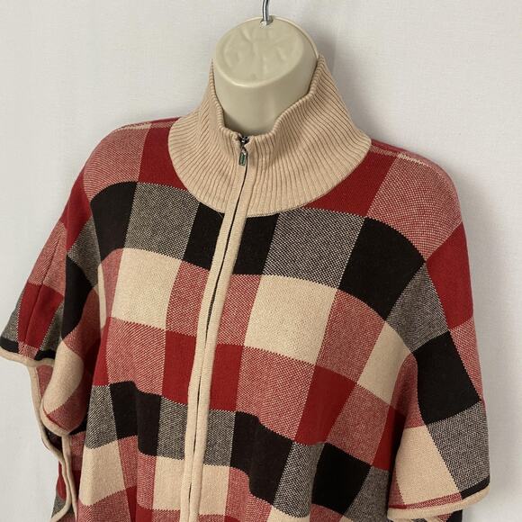 Jones New York Poncho Sweater Womens Small Medium Buffalo Plaid Zip Up Cabincore - Picture 3 of 12